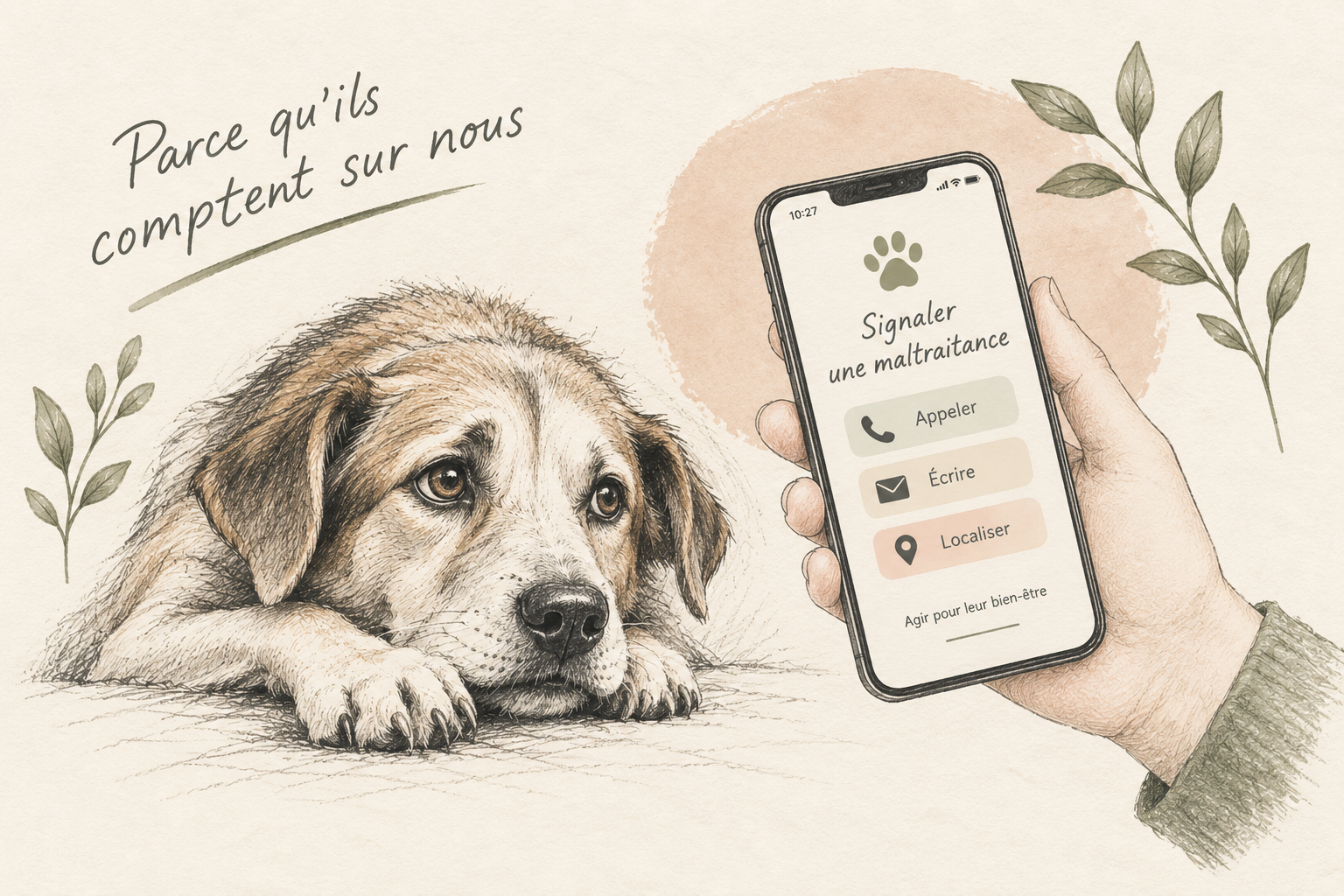Chien attendant de l'aide face à une situation de maltraitance